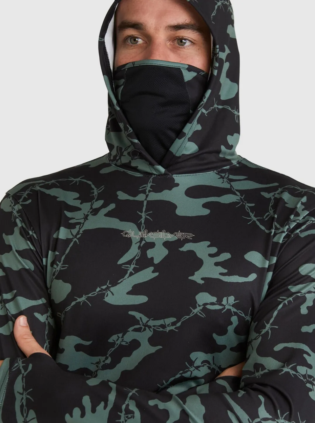 Mens Quiksilver Rashguards|Mikey Hooded Long Sleeve Upf 50 Surf T-Shirt